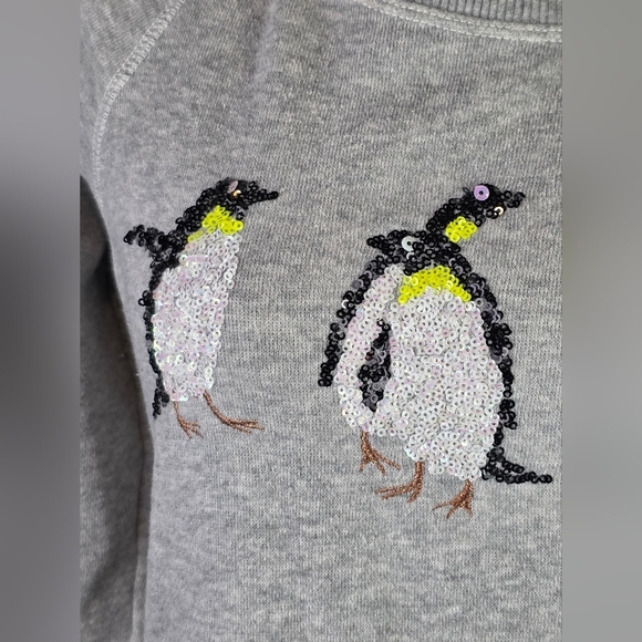 American Eagle Sequin Penguin Grey Sweatshirt XS Cute Cozy Winter Pullover - Picture 6 of 9